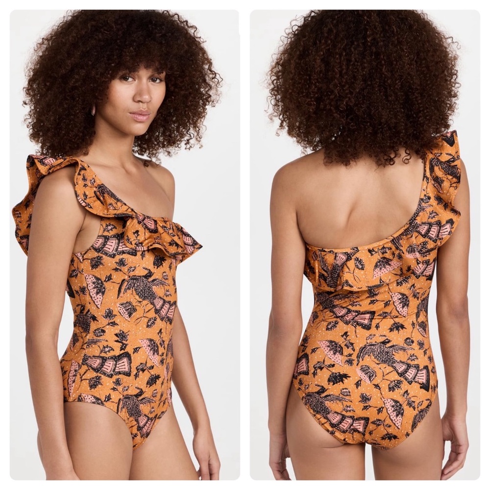 Ulla Johnson Martina Maillot Small Solar Print One Shoulder Ruffle Swimsuit